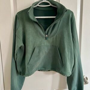 Lululemon Brushed Softstreme Ribbed Half Zip Size 6 Teal Green Cropped Pullover